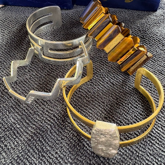 Group of Four Silver and Gold Rustic Cuff Bracelets - Picture 2 of 13
